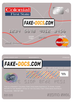 Australia Colonial First State Bank mastercard debit card template in PSD format, fully editable