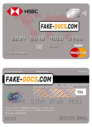 Australia HSBC bank mastercard debit card template in PSD format, fully editable