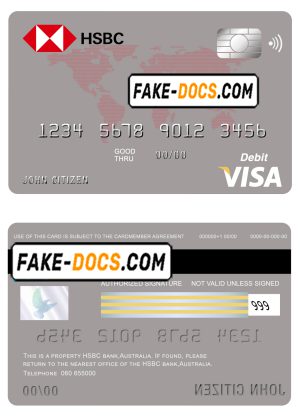 Australia HSBC bank visa card debit card template in PSD format, fully editable