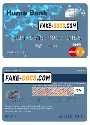 Australia Humebank bank mastercard debit card template in PSD format, fully editable