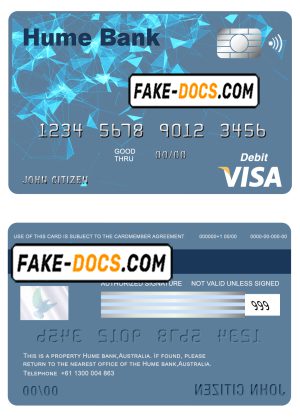 Australia Humebank bank visa card debit card template in PSD format, fully editable