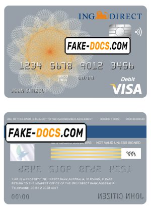 Australia ING Direct bank visa card debit card template in PSD format, fully editable