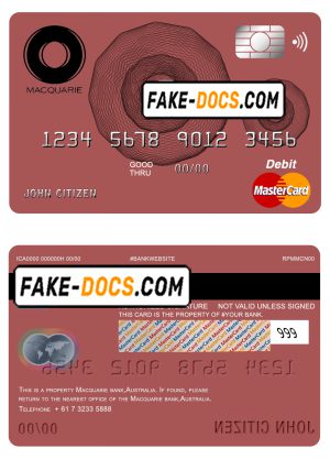 Australia Macquarie bank mastercard debit card template in PSD format, fully editable