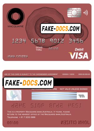 Australia Macquarie bank visa card debit card template in PSD format, fully editable