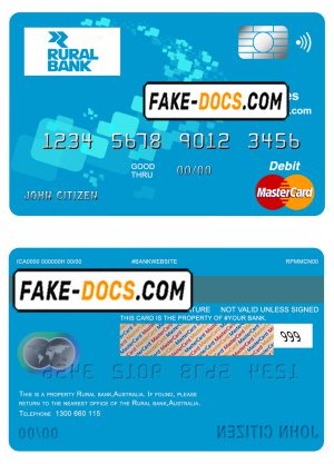 Australia Rural Bank mastercard debit card template in PSD format, fully editable