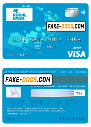 Australia Rural Bank visa card debit card template in PSD format, fully editable