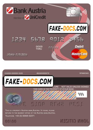 Austria Bank Austria mastercard debit card template in PSD format, fully editable