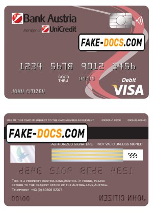 Austria Bank Austria visa card debit card template in PSD format, fully editable