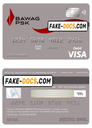 Austria BAWAG PSK bank visa card debit card template in PSD format, fully editable