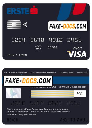 Austria Erste Group bank visa card debit card template in PSD format, fully editable