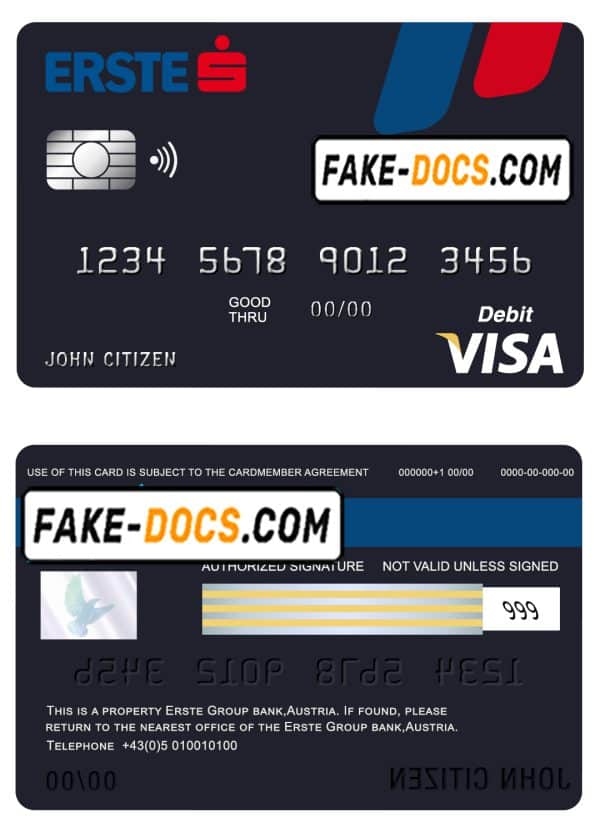 Austria Erste Group bank visa card debit card template in PSD format, fully editable