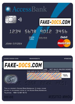 Azerbaijan Access Bank mastercard debit card template in PSD format, fully editable