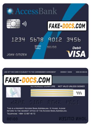 Azerbaijan Access Bank mastercard debit card template in PSD format, fully editable