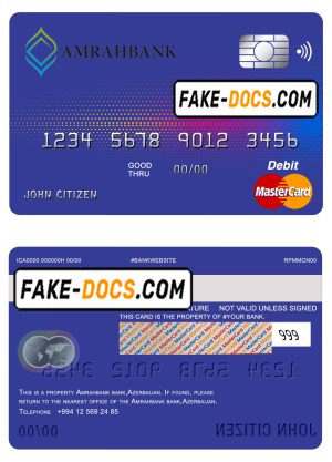 Azerbaijan Amrahbank bank mastercard debit card template in PSD format, fully editable