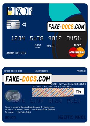 Bahamas Bank of the Bahamas bank mastercard debit card template in PSD format, fully editable