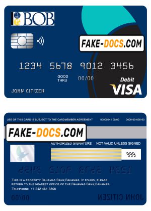 Bahamas Bank of the Bahamas bank visa card debit card template in PSD format, fully editable