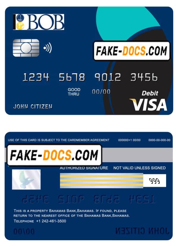 Bahamas Bank of the Bahamas bank visa card debit card template in PSD format, fully editable
