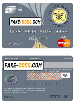 Bahamas The Central bank mastercard debit card template in PSD format, fully editable