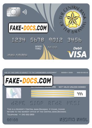 Bahamas The Central bank visa card debit card template in PSD format, fully editable