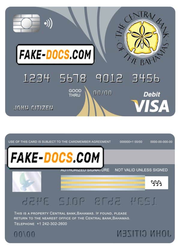 Bahamas The Central bank visa card debit card template in PSD format, fully editable