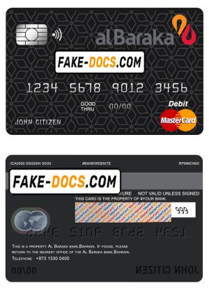 Bahrain Al Baraka bank mastercard debit card template in PSD format, fully editable