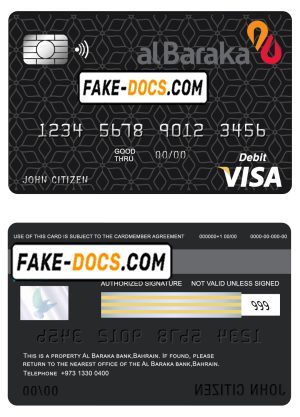 Bahrain Al Baraka bank visa card debit card template in PSD format, fully editable