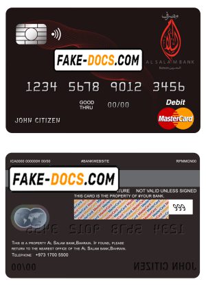 Bahrain Al Salam Bank mastercard debit card template in PSD format, fully editable