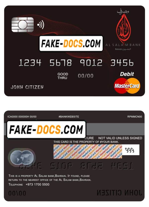 Bahrain Al Salam Bank mastercard debit card template in PSD format, fully editable