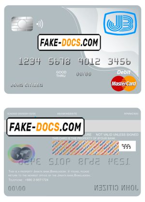 Bangladesh Janata bank mastercard debit card template in PSD format, fully editable
