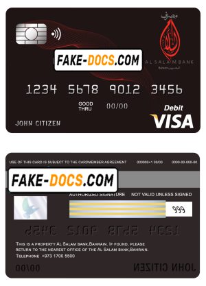 Bahrain Al Salam Bank visa card debit card template in PSD format, fully editable