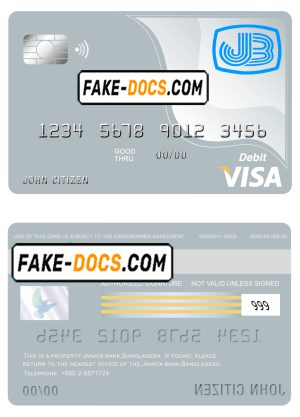 Bangladesh Janata bank visa card debit card template in PSD format, fully editable