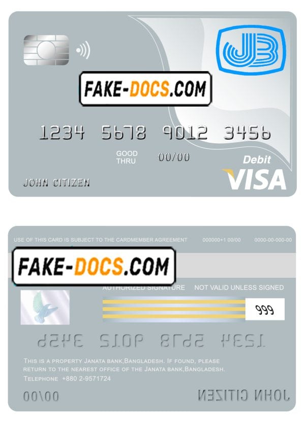 Bangladesh Janata bank visa card debit card template in PSD format, fully editable