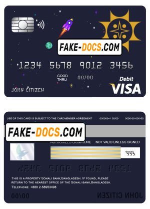 Bangladesh Sonali Bank visa card debit card template in PSD format, fully editable