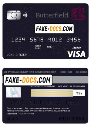 Barbados Butterfield bank visa card debit card template in PSD format, fully editable