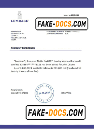 Malta Lombard bank reference letter template in Word and PDF format