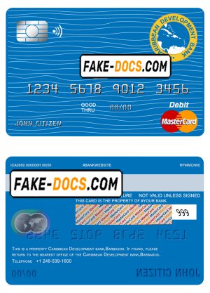 Barbados Caribbean Development Bank mastercard debit card template in PSD format, fully editable