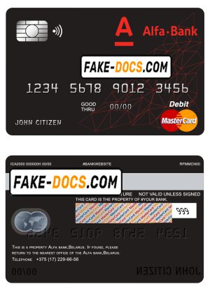 Belarus Alfa bank mastercard debit card template in PSD format, fully editable