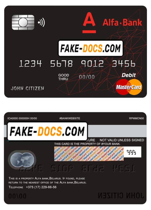 Belarus Alfa bank mastercard debit card template in PSD format, fully editable