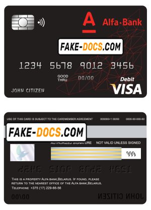 Belarus Alfa bank visa card debit card template in PSD format, fully editable