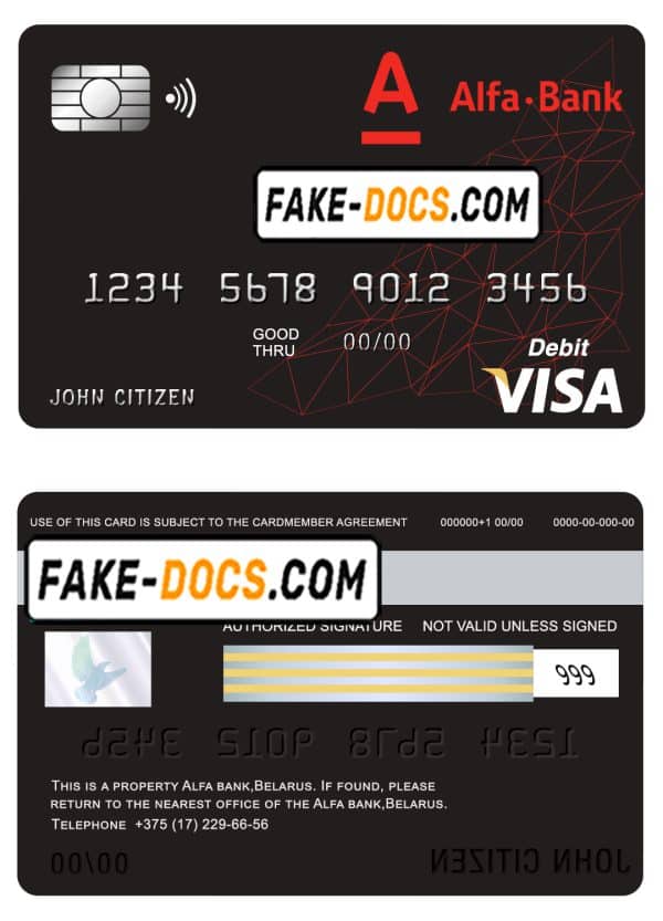 Belarus Alfa bank visa card debit card template in PSD format, fully editable