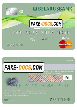 Belarus Belarusbank bank mastercard debit card template in PSD format, fully editable