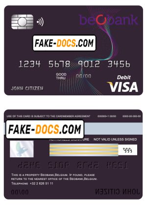 Belgium Beobank visa card debit card template in PSD format, fully editable