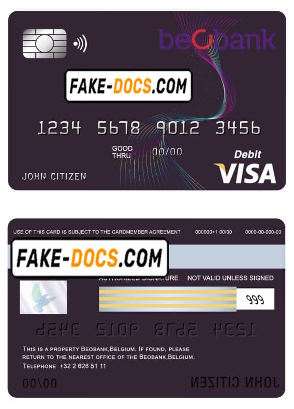 Belgium Beobank visa card debit card template in PSD format, fully editable