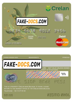 Belgium Crelan bank mastercard debit card template in PSD format, fully editable