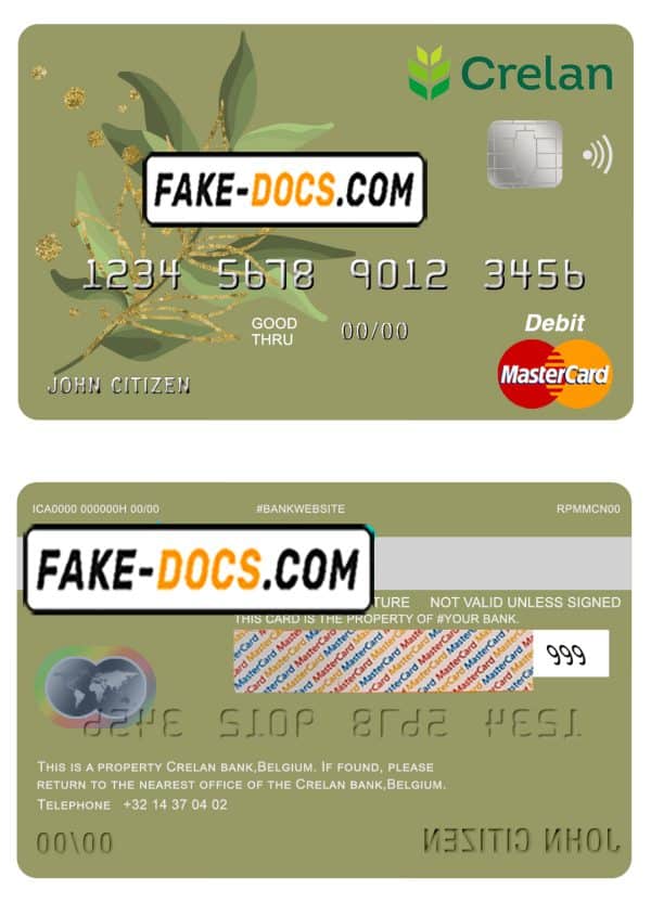 Belgium Crelan bank mastercard debit card template in PSD format, fully editable