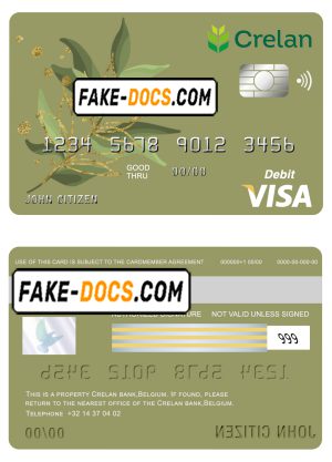 Belgium Crelan bank visa card debit card template in PSD format, fully editable