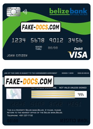 Belize Belizebank visa card debit card template in PSD format, fully editable