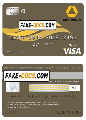 Belize Commerzbank visa card debit card template in PSD format, fully editable