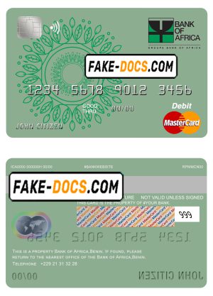 Benin Bank of Africa mastercard debit card template in PSD format, fully editable