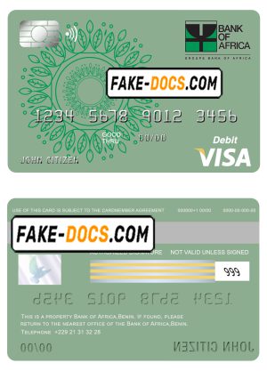 Benin Bank of Africa visa card debit card template in PSD format, fully editable